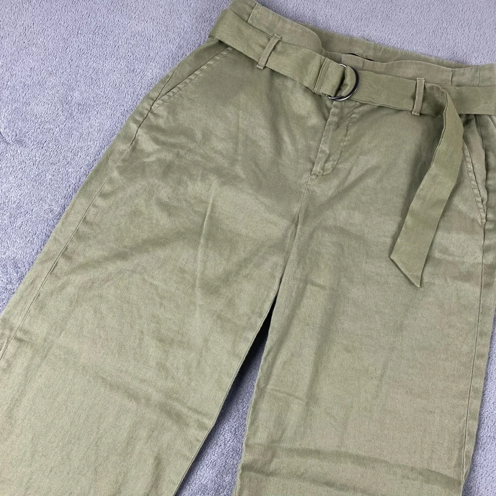 Banana Republic Womens 10L Wide Leg Pants Olive Green Linen Blend Belted Utility